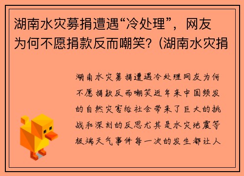 湖南水灾募捐遭遇“冷处理”，网友为何不愿捐款反而嘲笑？(湖南水灾捐款情况)