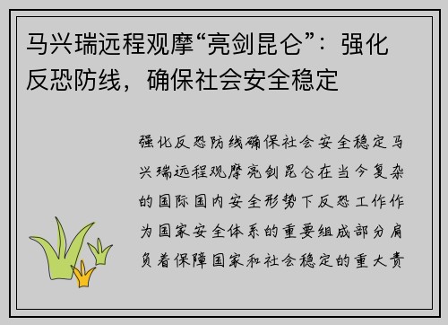 马兴瑞远程观摩“亮剑昆仑”：强化反恐防线，确保社会安全稳定