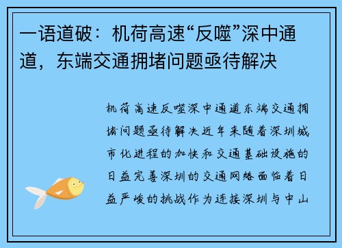 一语道破：机荷高速“反噬”深中通道，东端交通拥堵问题亟待解决